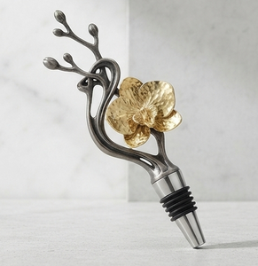 Tapón de Botella de Vino de Tamaño Mediano con Diseño de Flor Plateada, Tapones de Vino Personalizados de Acero Inoxidable Hechos a Mano - Product Image 1