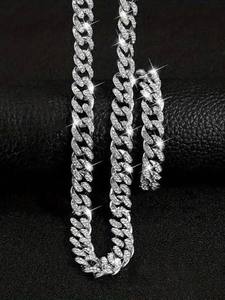 Cadena de eslabones cubanos de lujo con incrustaciones de moissanita, estilo hip hop brillante, joyería unisex de primera calidad, estilo tenis, plata 925 con rodio. - Product Image 2