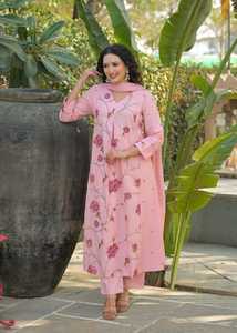 Women's Pure Cotton <b>Kurti</b> With Pant And Dupatta Set Traditional Loose Fit Knee-Length Casual Wear India Pakistan Style - Product Image 3
