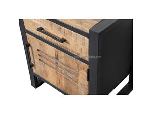 Modern Industrial Wooden <b>Bedside</b> Table with Drawer Metal Frame Nightstand <b>Storage</b> Cabinet for Bedroom Living Room - Product Image 4