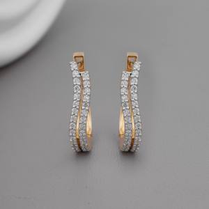 Pendientes de Aro con Diamantes Cultivados en Laboratorio de Dos Tonos, Diseño Curvo con Pavé, Oro Amarillo/Blanco/Rosa de 14k, Chapado en Rodio de Lujo, Certificado IGI - Product Image 1