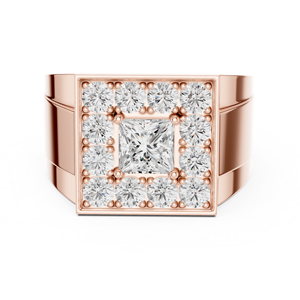 Bague Prestige en Or Rose 14K avec Diamant de Laboratoire, Sertie en Grappe Carrée, Style Princesse Couronnée, Bague Impériale Halo, Bague Statement - Product Image 5