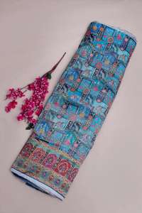 Tela de viscosa pura jacquard azul cielo con estampado étnico y borde ornamental para material de vestido Kurti de diseñador. - Product Image 5