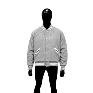 MEN'S <b>SILVER</b> COLLEGE LETTERMAN VARSITY BOMBER <b>JACKET</b> FOR MEN COLLECTION FASHIONABLE Collar Button Closure Solid Color Casual Aut - Product Image 1