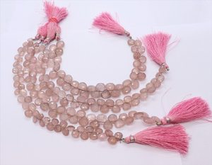 AAA Natural Pink Strawberry Faceted Heart Shape Briolette 8-9 MM Strawberry Gemstone <b>Beads</b> 8 Inch Faceted Pink Strawberry <b>Beads</b> - Product Image 5