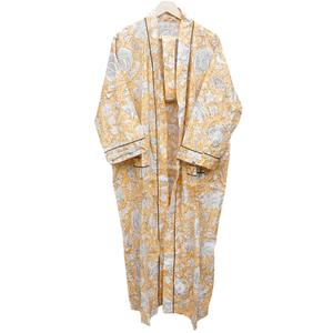 Robe Kimono Élégante à Imprimé Floral Longue en Satin pour Femme Col en V Manches Trois-Quarts Fermeture à Ceinture Printemps 100% Coton Séchage Rapide - Product Image 2
