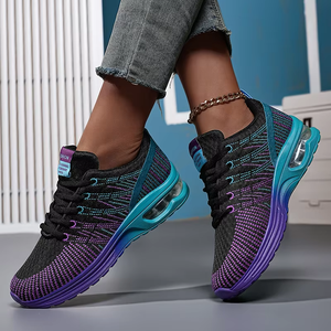 Baskets blanches respirantes à lacets pour femmes, motif écossais, style sportif, mode formelle, noir/violet, vente en gros, été/printemps - Product Image 6