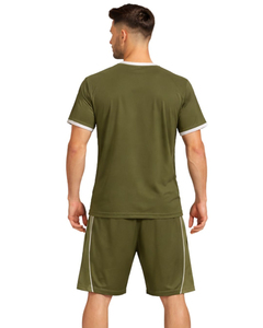 Mens Olive Green White Sports <b>T</b> <b>Shirt</b> & Shorts Set Breathable Quick Dry Gym Wear Athletic Running Training Activewear Outfit Set - Product Image 2