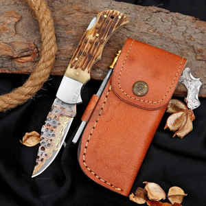 2026 Handcrafted Copper Brass Pocket Knife w/Burnt Bone Steel Bolster Handle Personalized Stainless Steel 440C Folding Knife - Product Image 1