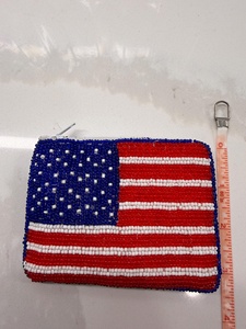 Handmade Beaded Coin Purse American Flag Design Mini Handmade USA Red White <b>Blue</b> Seed <b>Bead</b> Embroidery Zipper mini Pouch Small - Product Image 4