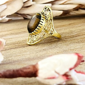 New Arrival Gemstone <b>Ring</b> Boho Filigree <b>Rings</b> Tribal Brass <b>Rings</b> Women 18k Gold Plated Vintage Statement Jewelry Wholesale/OEM - Product Image 5