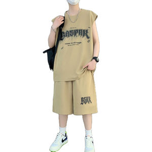 Ensemble 2 pièces été 2024 personnalisé : débardeur sans manches et short 100 % coton délavé effet soleil et usé pour homme - Product Image 1