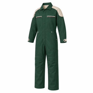 Combinaison industrielle pour homme en sergé robuste vert bouteille, avec col pointu crème, poignets contrastants et genoux renforcés, multi-usages - Product Image 4