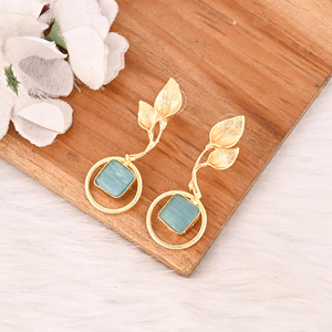 Handmade Gold Plated Green Cat's Eye Gemstone Brass Earrings Trendy Fashion <b>Statement</b> Jewelry for Women - Product Image 4