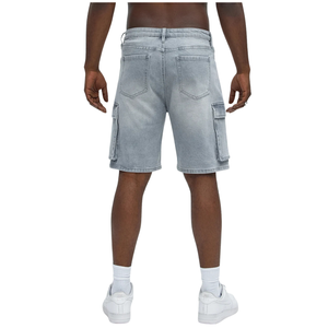 Shorts cargo en jean délavé bleu clair pour homme, décontractés, mi-longs, respirants, en coton, coupe droite, avec poches utilitaires, mode estivale - Product Image 2