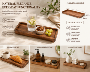 Plateau de service alimentaire en bois d'acacia écologique, compatible lave-vaisselle, finition polie, plateau décoratif pour la salle à manger résidentielle - Product Image 4