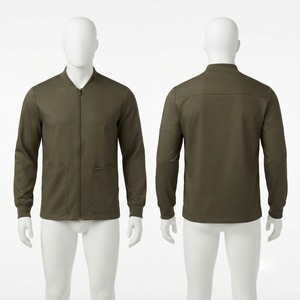 Men Scrub <b>Jacket</b> Premium 180 GSM 72 Polyester <b>22</b> Rayon 6 Spandex Fabric Olive Green Back Yoke Panel Custom Logo OEM ODM - Product Image 1