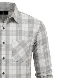 Manufacturer Gray White Plaid <b>Men</b> Casual Formal Check <b>Shirt</b> Long Sleeve Button Down Cotton Flannel Office Wear Custom <b>Shirt</b> <b>Men</b> - Product Image 4