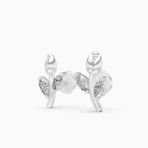 JEWELLERY PLANET Boucles d'oreilles clous classiques en or 10K plaqué rhodium, motif fleur, zircon rouge taille coussin, accents de diamants, unisexe - Product Image 3
