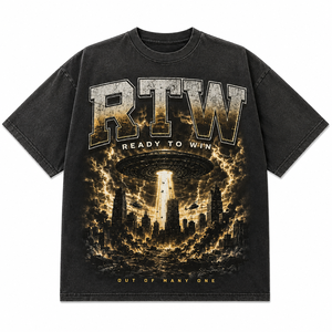เสื้อยืดโอเวอร์ไซส์ผู้ชาย RTW Ready To Win แขนสั้น พิมพ์ลาย คอกลม สไตล์สตรีท ผ้าคอตตอนเจอร์ซีย์ ทรงพอดีตัว - Product Image 1