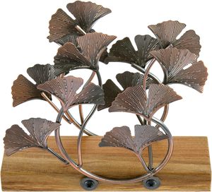 Leaf Design Napkin Holder Vintage Copper Tone Metal Gingko Leaves & Solid Acacia Wood Tabletop Napkin Rack Stand Elegant - Product Image 3