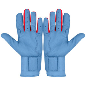 Gants de frappe de baseball pour adultes en cuir premium, respirants, avec grip et manchette ajustable, bleu et rouge, pour l'entraînement sportif, fabrication OEM - Product Image 5