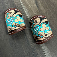 Syal Kulit Sapi Asli Motif Bunga Elegan Gaya Barat dengan Cincin Rag Ring Desainer, Bandana Wanita, Neckerchief Kulit Asli