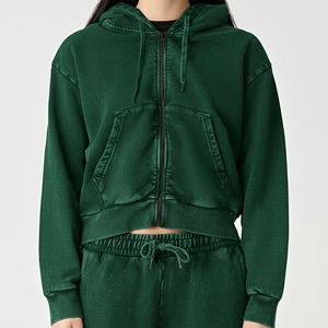 Sudaderas con capucha para mujer, personalizadas con estampado frontal, 500 GSM, lavado ácido, corte con cremallera, de algodón 100% de alto gramaje, con bordado 3D personalizado, estilo streetwear. - Product Image 6