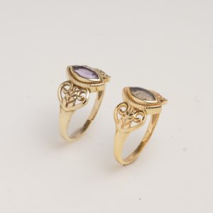 Bague en améthyste naturelle de forme marquise, avec bande en filigrane dorée, style vintage, faite à la main, bijou de créateur pour femme - Product Image 4