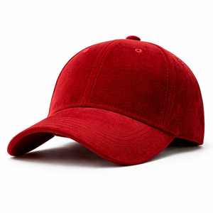 Gorra de Béisbol de 6 Paneles en Velour Rojo, Unisex, Ajustable, de Color Sólido, Informal, con Logotipo en la Parte Delantera - Product Image 2