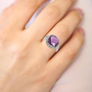 Natural Amethyst <b>Ring</b> 925 Sterling Silver Engagement <b>Ring</b> For Women Purple Gemstone February Birthstone Jewelry - Product Image 5