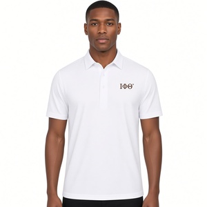 Polo à col semi-étalé blanc IOTA Collars & Co pour homme, manches courtes, style grec, décontracté chic, performance pour fraternité - Product Image 1