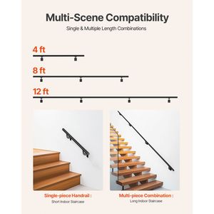 Corrimano per Scale in Alluminio Zincato Nero da 3,65 m, Montaggio a Parete, Diametro Tubo 3,2 cm, Dispositivo di Assistenza per Interni ed Esterni - Product Image 5