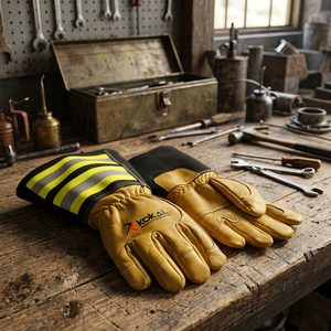 Gants de sécurité cousus en cuir de chèvre résistant à l'eau et à la chaleur, avec paume et dos en cuir, protection anti-coupures niveau A5 ANSI, doublure en coton polaire - Product Image 3