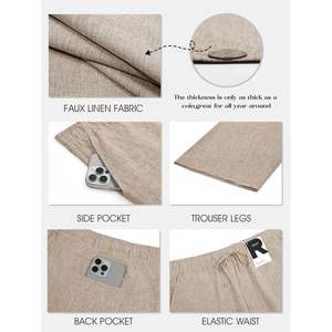 2025 hommes décontracté lin pantalon taille élastique cordon été plage Yoga pantalon léger coupe ample avec Logo personnalisé - Product Image 3