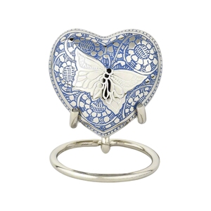 Support décoratif en forme de cœur argenté avec motif papillon, style européen, pour urne funéraire - Product Image 1