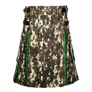 Kilt hybride de haute qualité pour homme en coton à motif camouflage numérique et tartan irlandais - Product Image 1