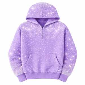 Sweat à capuche polaire brodé uni pour homme, style streetwear hiver, entièrement orné de strass, effet scintillant, personnalisable - Product Image 2