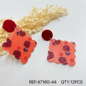 Orecchini alla moda con motivo floreale rosso, a forma di arancia, pendenti a lobo per donna, accessori, 12 pezzi - Product Image 3