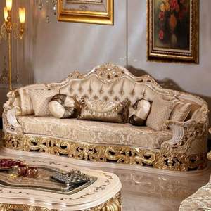 Juego de Sofás de Madera de Caoba Tallada en Oro Champán, Estilo Plaza Luxury Royal, Transicional, Ecológico, Esponja Duradera, Muebles para Sala de Estar - Product Image 4