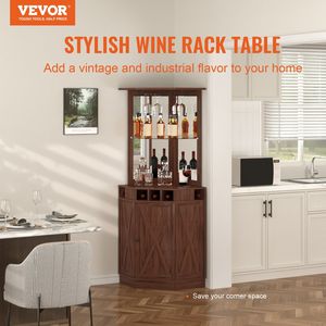 Nero noce Freestanding Bar angolo angolo porta vetro Design industriale per casa soggiorno fattoria legno caffè Bar vino - Product Image 2