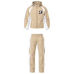 Conjunto Deportivo de Dos Piezas con Capucha en Blanco Beige, Chaqueta con Cierre Completo y Pantalones de Pierna Recta, Ropa Deportiva Informal Personalizada para Entrenamiento - Product Image 1