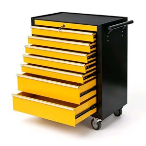 Heavy-Duty Metal Workshop <b>Tool</b> Cart Two Upper Drawers Double-Door Lower <b>Cabinet</b> Modern Fixed Swivel Casters Customizable - Product Image 1