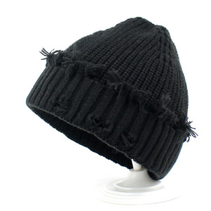 Beanie jacquard distressed knitted hat soft stretch fabric <b>winter</b> <b>cap</b> textured pattern casual streetwear unisex style for sale - Product Image 1