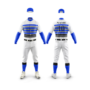 Ensemble uniforme de baseball pour homme, rayé bleu et blanc, maillot à manches courtes, pantalon à braguette boutonnée, vêtements en polyester anti-humidité - Product Image 2
