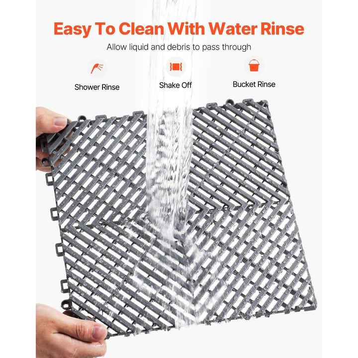 Durable 24-Piece Interlocking Drainage Mats 12'x12' Modular Cushion Grey Splicing Floor Tiles Non-Slip for Garden Outdoor