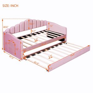 Divano letto singolo imbottito in velluto rosa con letto estraibile e porte USB per la ricarica, morbido divano letto senza bisogno di rete a molle (Vecchio SKU HL000067AAH) - Product Image 5