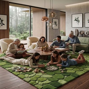 Modern Green Pebble Area Rug Plush Moss <b>Stone</b> Pattern Hand Tufted Carpet Soft Nature Inspired Living Room Bedroom Floor Decor - Product Image 2