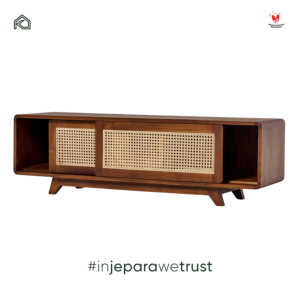 Meuble TV en bois de mahogany massif de style Japandi, console de divertissement moderne pour salon contemporain - Product Image 3