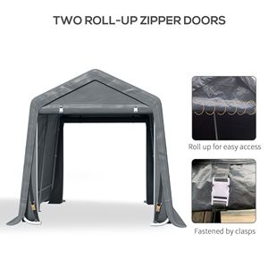 Abri de jardin robuste 2,8 m x 2,4 m avec structure en bois, abri pour vélos, abri de rangement pour patio, portes métalliques à double fermeture éclair, gris foncé - Product Image 6